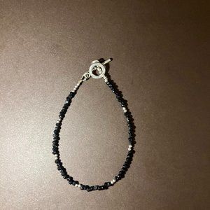 Black Spinel Toggle Clasp Bracelet, Sterling Silver, Minimalist Jewelry, 7.5"
